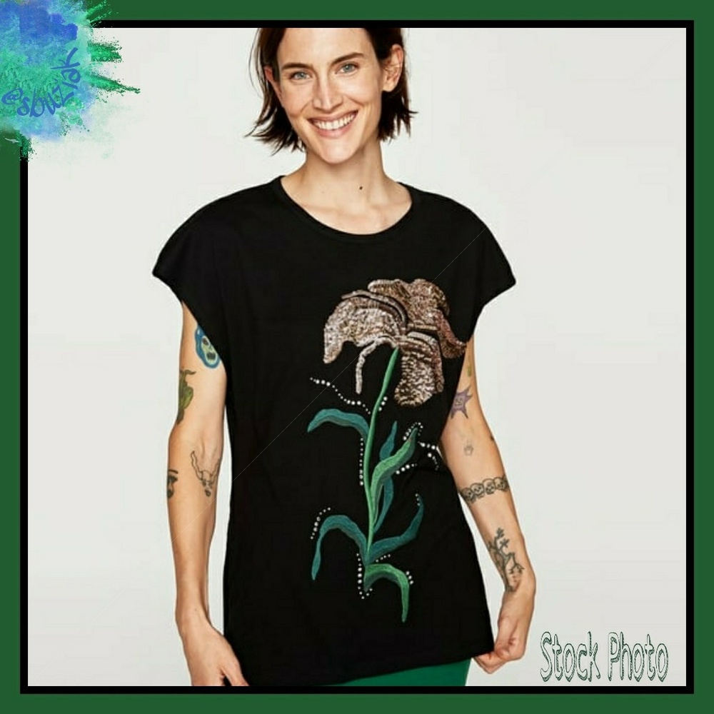 Zara Embellished Flower Side Tie Tunic Top